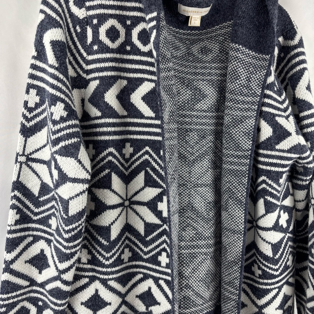 Monteau Navy and white Hooded Cardigan - Picture 2 of 7